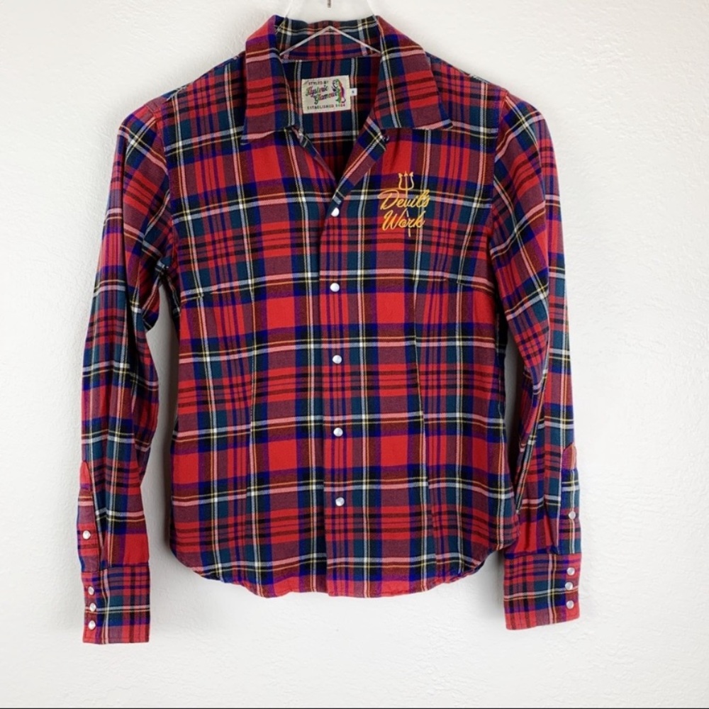Hysteric Glamour Plaid Embroidered Long Sleeve Top